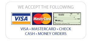 Visa, MasterCard, Check, Money Order, CashDiscover, Credit Care, Delta Dental